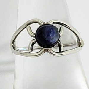 Stunning Dainty Open Scroll Work Deep Blue Round Stone in Sterling Silver Ring